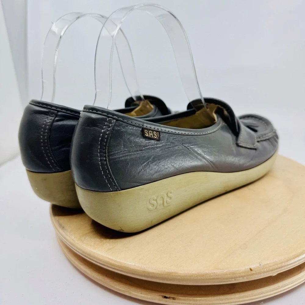 SAS Softie Loafers Shoes Womens 8.5 S Gray Leather Tassel Kiltie Comfort